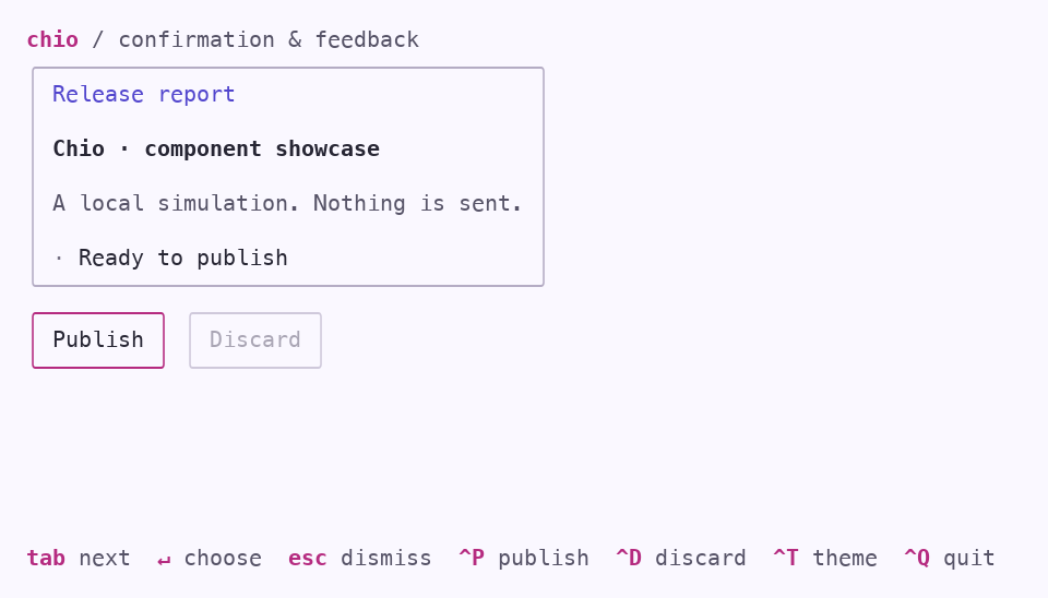 The light theme's feedback screen with an accent outline around the focused Publish button.