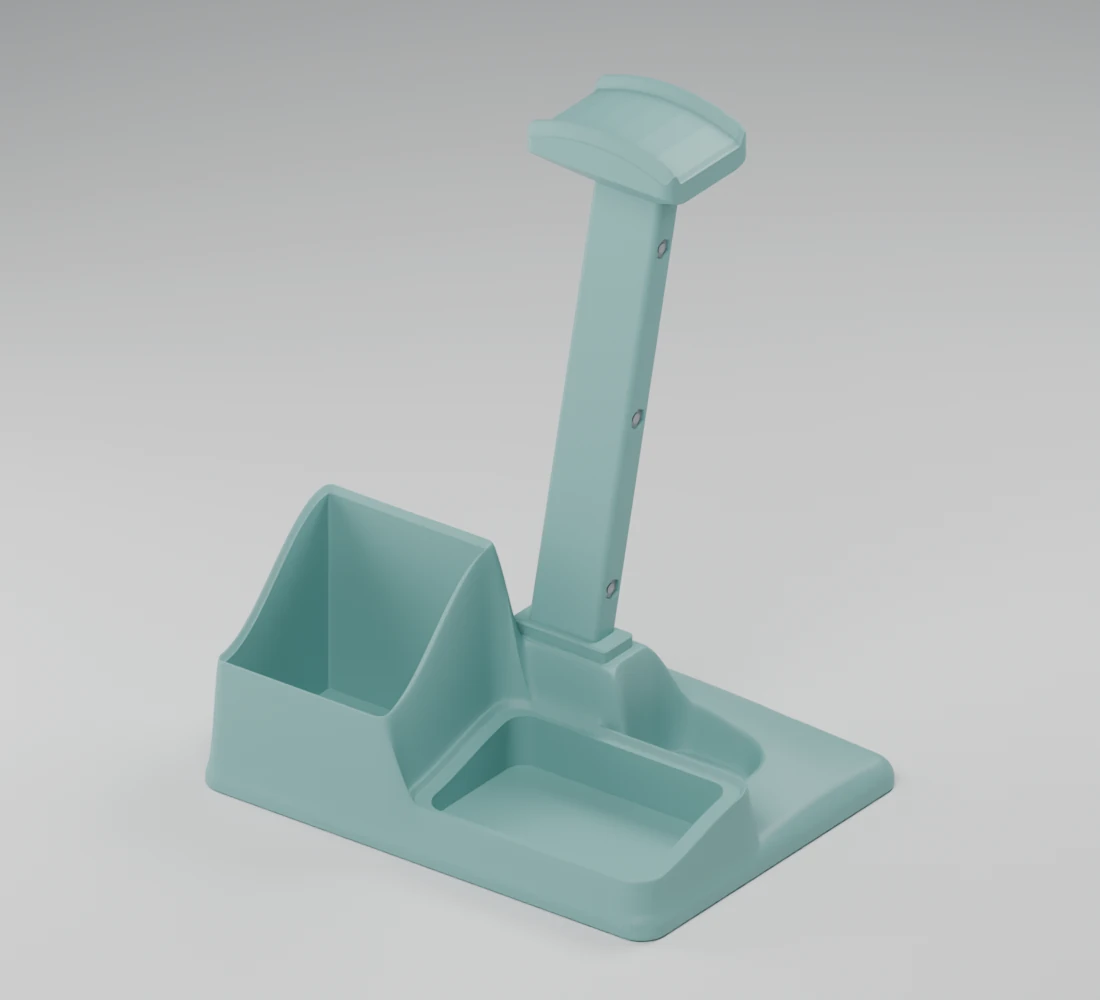 CAD render of the empty Perch with its two pockets and centered headphone mast