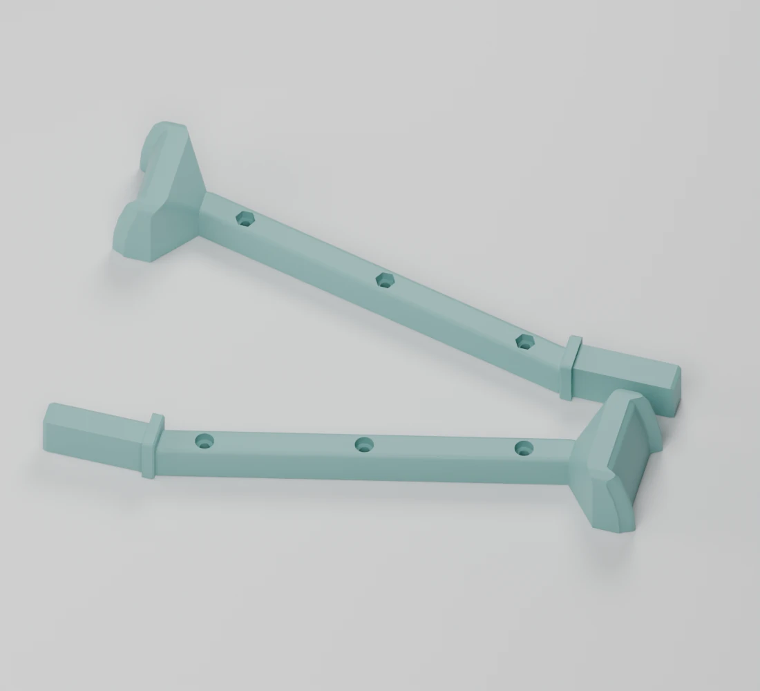 The two CAD mast halves lying flat in their supplied print orientations
